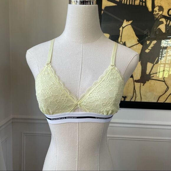 Victoria’s Secret Yellow Lace Bralette Logo Band Small - Picture 1 of 8